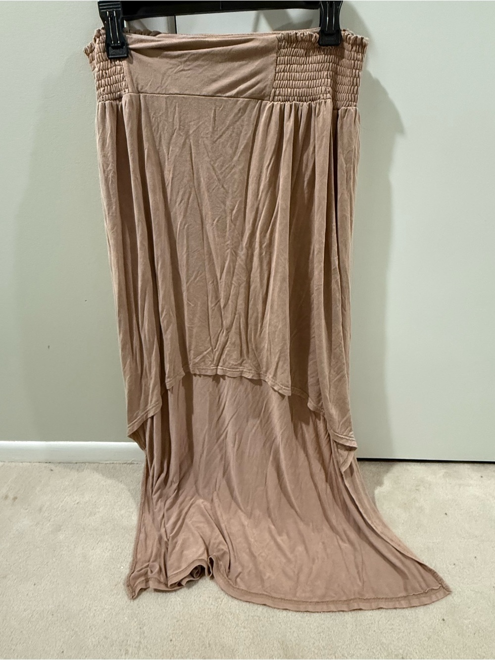 POL Smocked Waist High-Low Maxi Skirt - Taupe with very faint tie-dye design